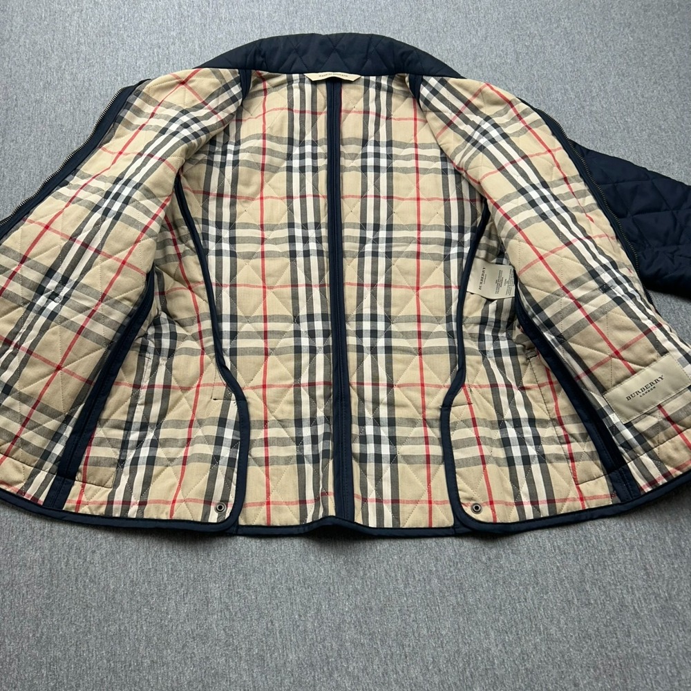 Burberry London Full Zip Quilted Jacket Womens Small Blue Plaid Lined - Picture 10 of 16